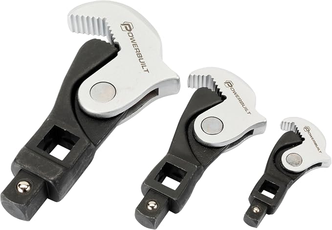 Powerbuilt 3 Piece Spring-Loaded Crowfoot Wrench Set, Adjustable, Auto Size, Universal Wrench, Self-Adjusting, Power Grip, Storage Tray - 642963