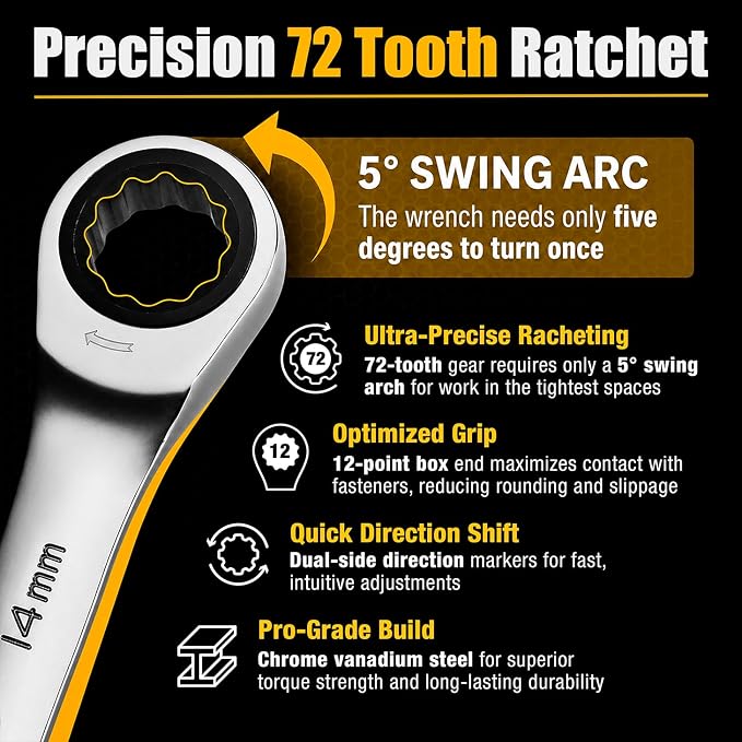 Ratcheting Wrench - Slim Profile - Ratchet Wrench, 33-Piece SAE & Metric Combination Wrenches