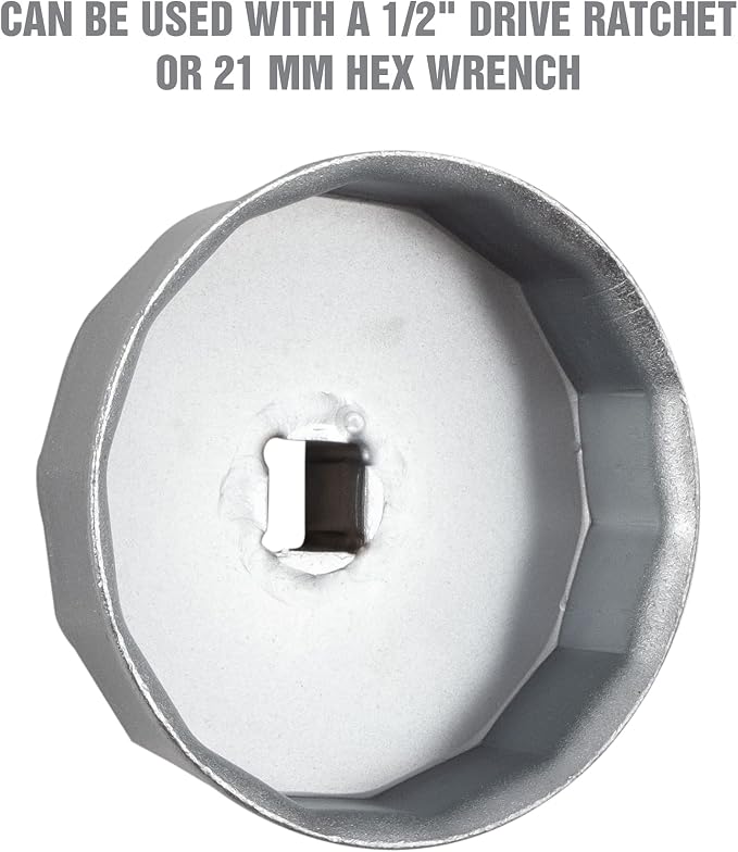 OEMTOOLS 87133 75.6 mm 14 Flute Oil Filter Wrench, Oil Filter Cap Wrench for 2.3L 4-Cylinder Engines, 1/2 Inch Drive Oil Cap Filter Wrench for Use with Mazda, Prevents Slippage