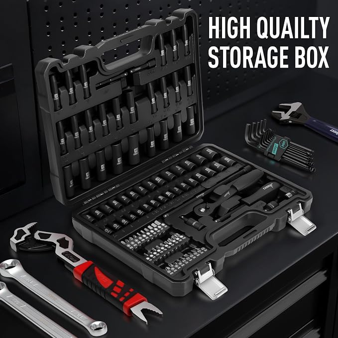 DISEN 94 PCS 1/4" Drive Impact Socket Set | Shallow & Deep Socket SAE(5/32"-9/16") & Metric(4-15mm), Torx Screwdriver Bit Set, CRV, Automotive Repair