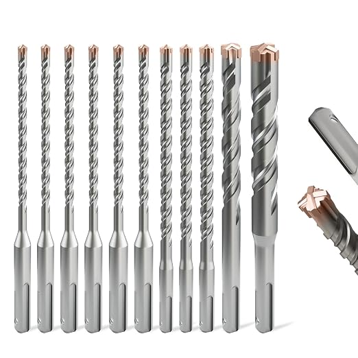 11PCS SDS Plus Rotary Hammer Drill Bits, 11PCS(5/32" to 5/8" ×6-5/16") - 4 Carbide Cutting Edges, Ideal for Masonry| Heavy-Duty Masonry |Hammer Drill Bits for Precision Drilling
