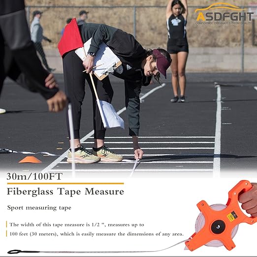 Open Reel Tape Measure 100 Feet, Fiberglass Tape Measure, Yard Measuring Tape Fit for Sports Field, Outdoor, Engineer,Track, Durable Dual-Sided Measuring Reel with Feet and Meters (1/2')