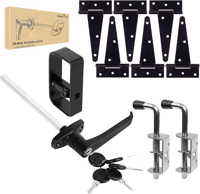 Shed Door Hardware Kit with Hinges, Latch, Lock, and Handle - Complete Gate Hardware Set for Your Shed Door