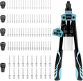 13" Rivet Gun, 1/4 Pop Rivet Gun with 100 Pcs Rivets, Manual Hand Heavy Duty Riveter with 5 Nosepieces for Plastic Metal,Aluminum, Plastic, Tube Stock,Gutter & Automotive.