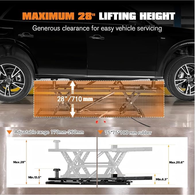 Albott 7000 LBS Portable Car Lift, Heavy Duty Quick Jack with 28" Max Height, Locking Levers & Wheels, 25–30s Fast Cycle, Adjustable Scissor Lift for Cars, SUVs, Light Trucks, Garage or Shop Use