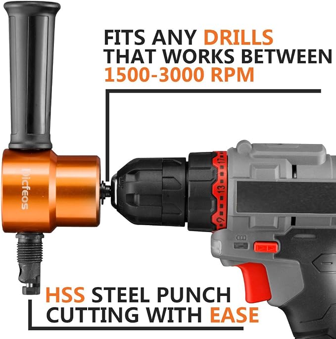 Dicfeos Double Head Sheet Metal Cutter, Versatile Nibbler Drill Attachment for Straight Curve and Circle Cutting, Maximum 14 Gauge Steel, Perfect for Home DIY and Car Repair