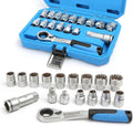 17-Piece Metric Pass-Through Socket Set for Long Studs | 13 Metric Sockets, Reversing Ratchet, Extension Bar, 3/8-In and 1/2-In Adapters for Long Studs and Strut Work