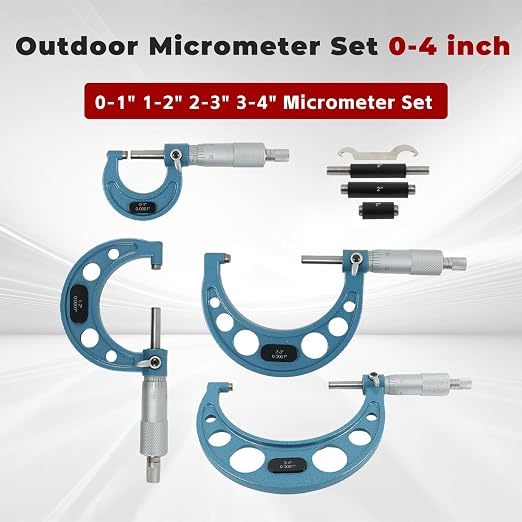 findmall 4Pcs 0-4 inch 0.0001" Outdoor Micrometer Set Machinist Tools 0-1" 1-2" 2-3" 3-4" Micrometer Set