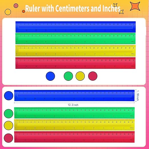 200 Pcs 12 Inch Rulers Bulk Plastic Kid Ruler for Back to School Supplies, Flexible Assorted Color Ruler with Centimeters and Inches for Students Operation Christmas Charity Donation Supplies (200)