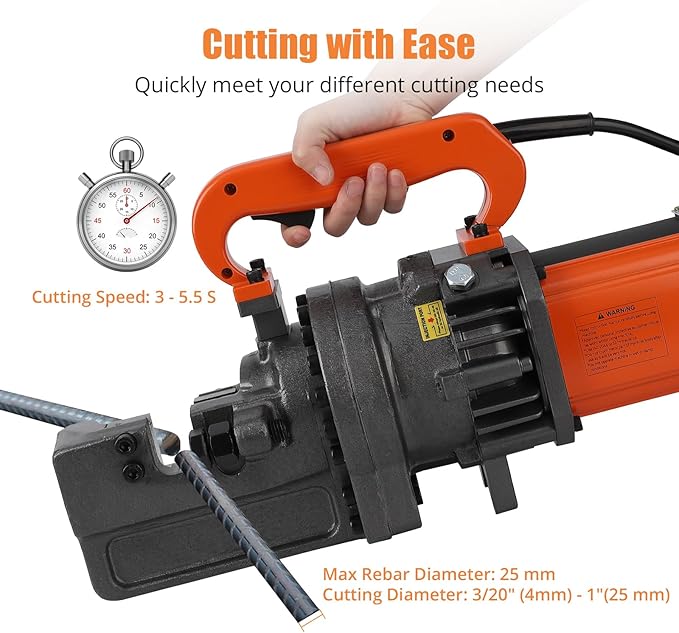Electric Hydraulic Rebar Cutter Tool, 1700W Cutting up to 1 Inch #8 4-25mm Rebar Steel within 5 Seconds,110V, with Blades & Easy Carry Stainless Box (1700W RC-25)