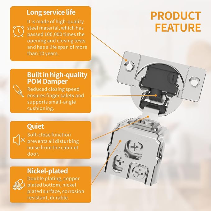 Chibery 50 Pack 1-3/8" Overlay 4D Soft Close Concealed Hinges for Face Frame Door, Adjustable Closing Speed, Smooth Slow Self Close Hinges, Satin Nickel, 105° Open Angle Stainless Steel Cabinet Hinges