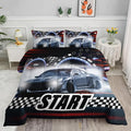 Axolotl Race Car Comforter Set King Size,Extreme Sports Bedding for Boys Teens Kids Girls Room Decor,Checkered Flag Bedding,Cool Speed Car Quilt Bed Set with 1 Comforter 2 Pillowcases