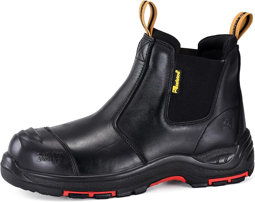 Mens Work Boots Steel Toe Chelsea Safety Boots Cow Leather Waterproof Lightweight Working Shoes
