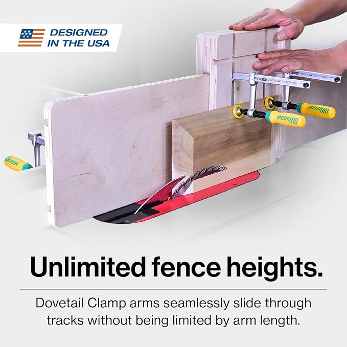 MICROJIG MatchFit Dovetail Clamps, Woodworking Track System Tools, DVC-538K2, 2-Pack, Yellow/Green | Fits 1/2 14 Degree Dovetail Bit, 595 Lb Clamping Force, Yellow and Green