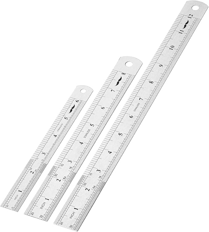 Mr. Pen- Metal Straight Edge Ruler, 3 pcs, 6", 8", 12", Stainless Steel Ruler Set, Imperial & Metric Measurements for Drawing, Home, Office, Engineering