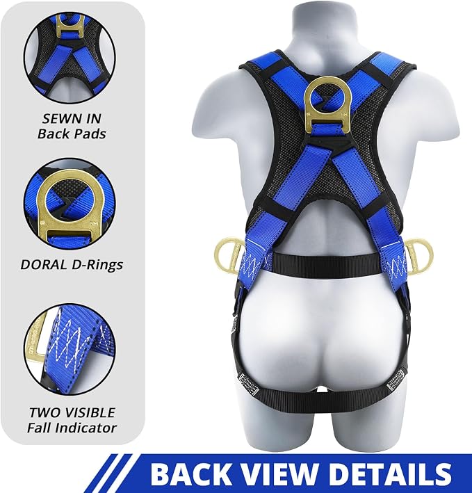 TRSMIMA Safety Harness Fall Protection - Fall Arrest Climbing Roofing Work Belt with Back Shoulder Padded D-Ring Grommet Legs Approved ANSI