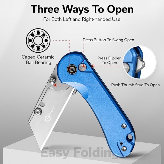 CIVIVI Folding Utility Knife Box Cutter, Elementum Utility Pocket Edc Knife with 3Pcs Extra Razor Blades, Three Ways to Open, Ideal Gifts for Men Women C23039B-2