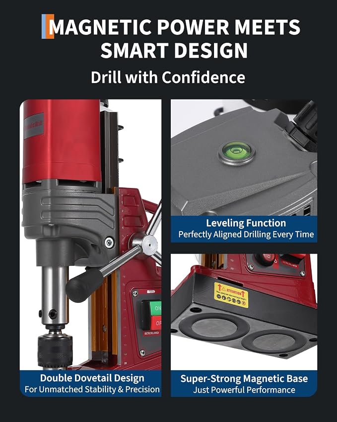 PrecisionAuto Magnetic Drill Press – 1450W Motor, 820RPM, 1.57" Boring Diameter, 13000N Magnetic Force, Twist Drill Adapter, Portable Electric Drill for Steel Beam & Metal, Industrial & Construction
