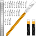 DIYSELF Exacto Knife Set, Hobby Knife Kit with 20PCS #11 Blades, Precision Knives, Aluminum Handle, 6-Inch Steel Ruler, Craft Knife Set for Crafting, DIY, Art, Model Making(Gold)