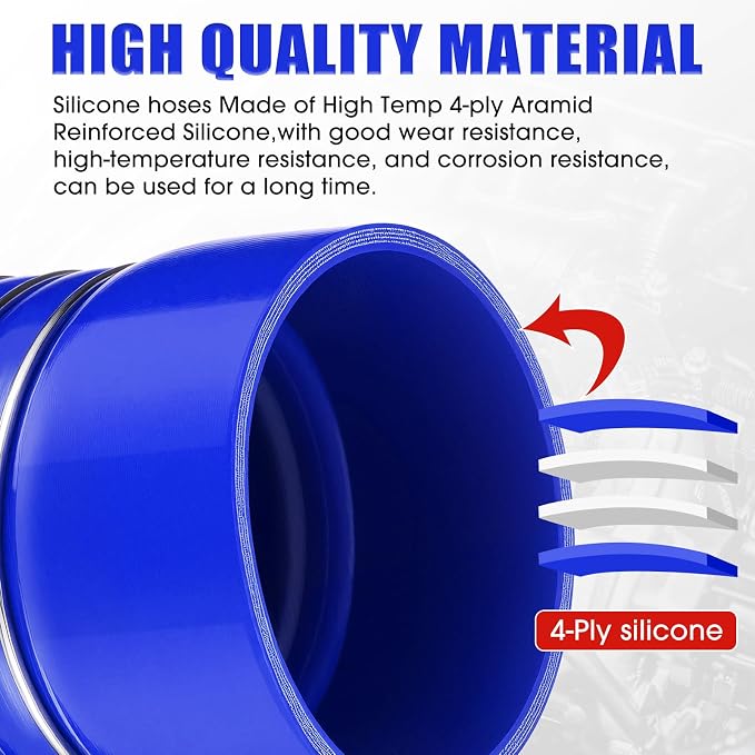 4 Pack 4"x 6" Silicone Charge Air Cooler Hump Hose with T-bolt Spring Loaded Clamps Semi Truck Hose Set Heavy Duty Turbo, Air Intake and Intercooler Kit (Blue,4"x 6")