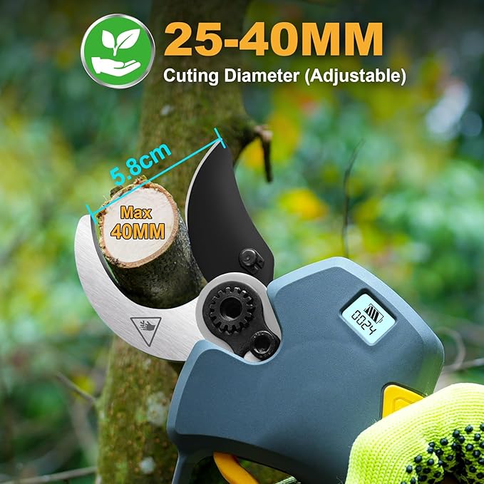 2-in-1 Pole Pruning Shears Cordless, 40mm Electric Pruner with Extension Pole, Dual Battery, Compatible with Makita battery, 14.7FT High Reach Tree Trimmer, No Ladder Needed for Orchard