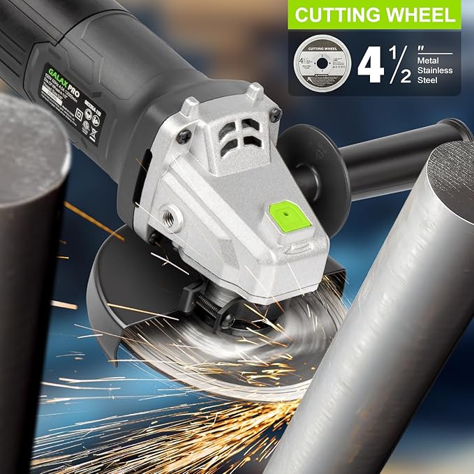 GALAX PRO Electric Angle Grinder,Equipped with 4.0 Amps Motor with 520W Max Output Power,4-1/2 inch Corded Angle Grinder 12000RPM with Cutting & Grinding Wheels,Flap Disc and Auxiliary Handle