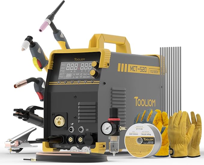 TOOLIOM MIG/TIG/CUT/Stick/Flux MIG/Spool Gun Welder 6 in 1 Multiprocess Welding Machine 110/220V Dual Voltage Aluminum Welding Machine Spool Gun Compatible