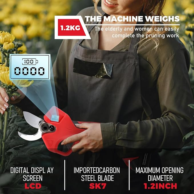 2-in-1 Pole Pruning Shears,1.6" Cutting Diameter, Cordless Electric Pruning Shears with Extension Pole,2×2.0Ah Battery Powered Pruner for Tree Trimming (2 Set Blades&Battery Charger Included)