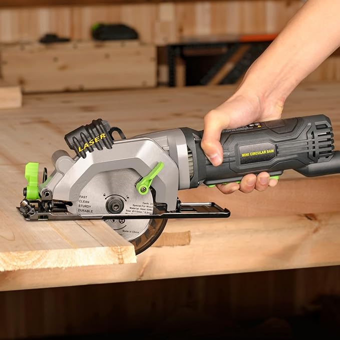 Power Circular Saw,4.8A Mini Circular Saw with Laser Guide,4000RPM Corded Saw Equipped with 1 Pc 4-1/2" Blades，Maximum Cutting 1-11/16" at 90° and 1-1/8"at 45° for Wood, Soft Metal, Plastic