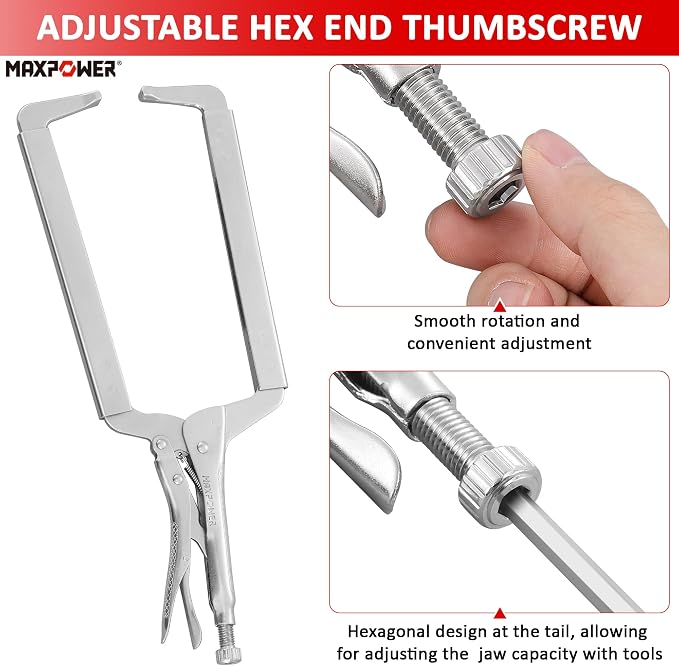 MAXPOWER 18-inch C Clamp Locking Pliers, Locking C Clamp with Regular Tips, Maximum Jaw Capacity Up to 6.5", 2-Piece