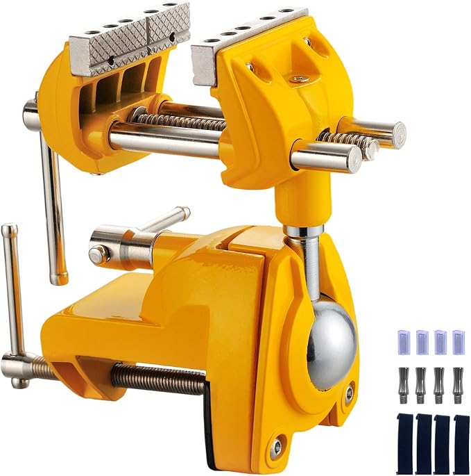 Bench Vise, 360° Swiveling Articulating Vise, Clamp-On Vise for Workbench, Cast Steel Table Clamp Vise, Pipe Vise, Bench Vice for Woodworking, DIY, Drilling, Sawing, Metal Working
