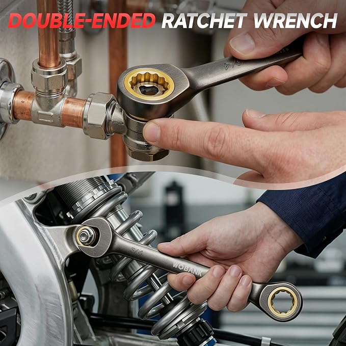22-Piece Ratcheting Wrench Set, Metric 8-19mm & SAE 1/4-3/4" | Ratchet Combination Wrenches Set with Organizer Box,12 Points 72-Teeth,Nickel Plating