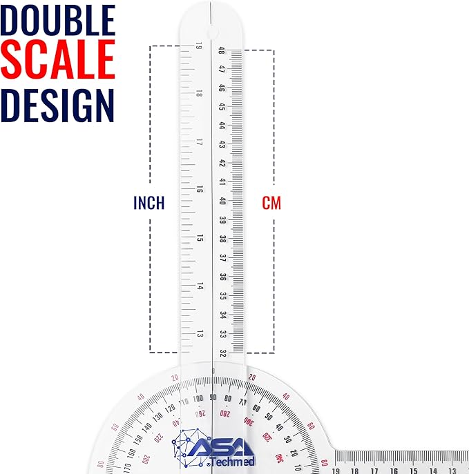 ASA TECHMED 6 Pcs 360° 12, 8 and 6 Inch Medical Spinal Goniometer Angle Protractor Angle Ruler