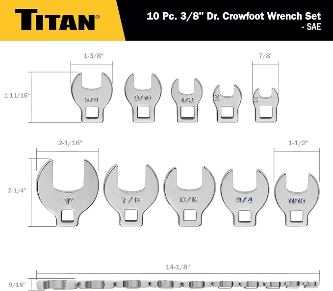 Titan 17294 10-Piece 3/8-Inch Drive SAE Crowsfoot Wrench Set