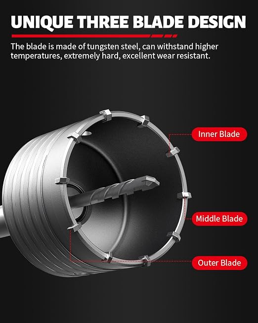 DAYDOOR 3-1/2'' (90mm) Concrete Hole Saw with SDS Plus Shank Adapter, Tungsten Carbide Tipped Masonry Hole Saw, Heavy Duty Concrete Core Drill Bit for Brick, Cement Wall, and Stone