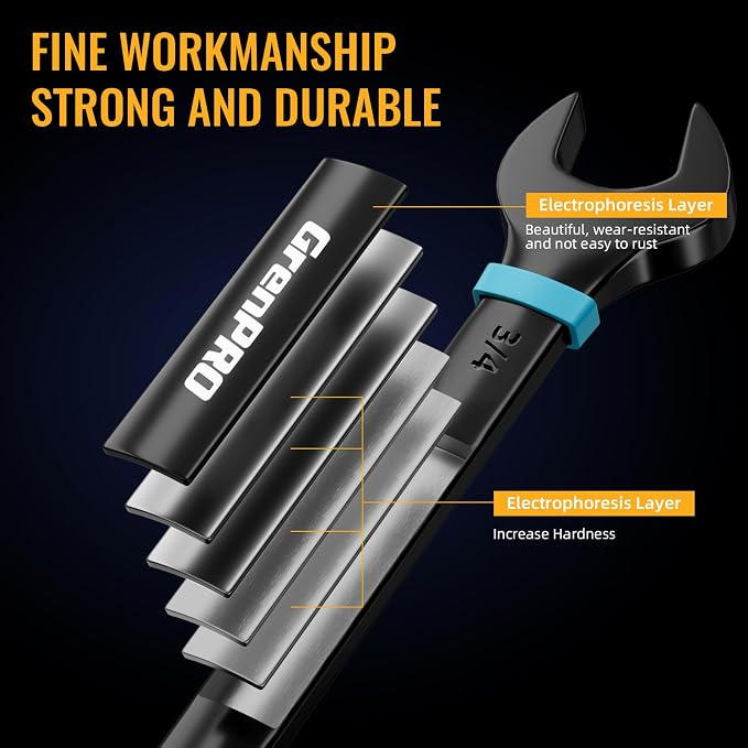 GRENPRO 23PC Flex Head Ratcheting Wrench Set SAE & Metric Combination Sets | 1/4"-3/4"&6-18mm Bolt Gauge, Electro-Coated 72-Tooth 180° Open End 12Pt, Color Rings, Roll Pouch for Auto&Home Repair