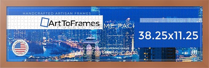 ArtToFrames Puzzle Frame for Buffalo Games 750 Piece Jigsaw Puzzles, 38.25x11.25 Inch (97x29 cm), Burnt Umber Engineered Wood with Economy Acrylic, Ready to Hang Puzzle Display