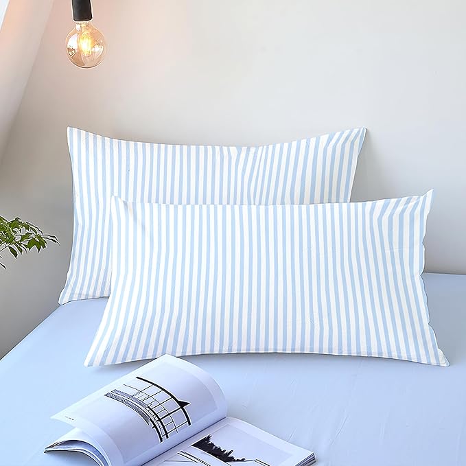 Sedefen Striped Duvet Cover King Size Blue Stripes On White Bedding Set 3 Pieces Kids Boys Girls Geometry Stripe Comforter Cover with Zipper Closure