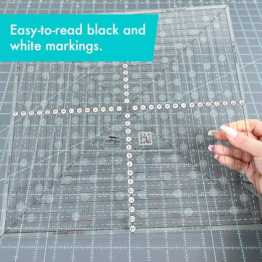 Creative Grids 14-1/2in Square It Up or Fussy Cut Square Quilting Ruler – CGRSQ14 – Made in USA, Non-Slip Grip Acrylic Quilting, Sewing, Crafting, Patchwork Ruler & Template