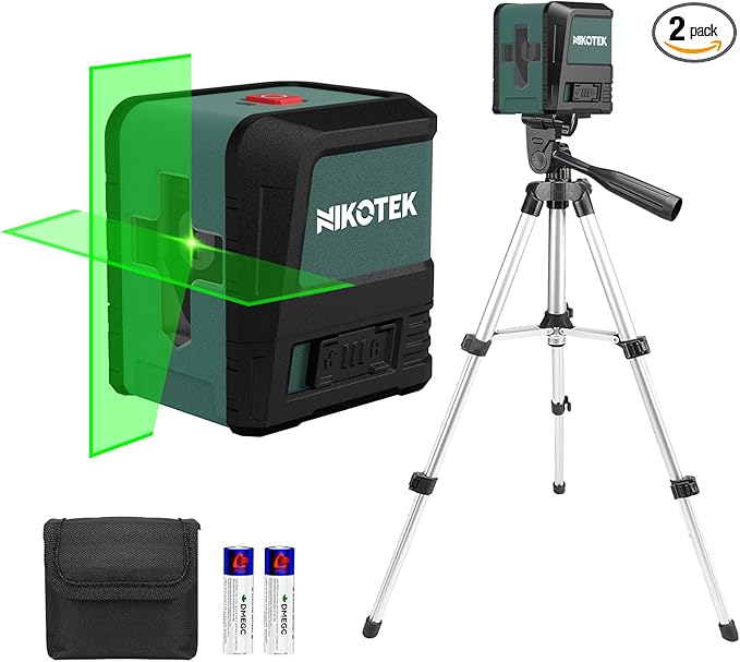 Nikotek Laser Level with Tripod Self-Leveling Green Beam Horizontal and Vertical Crossline Laser for Home Decor Carrying Bag with Tripod Battery (NK02GT)