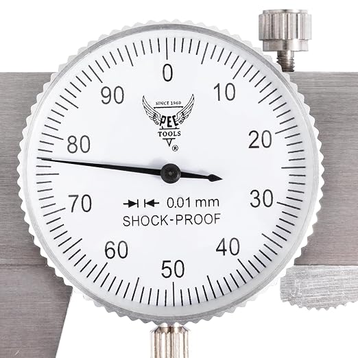 PEC Dial Caliper 0-200mm, Stainless Steel Precision Measuring Tool with Shock-Proof Dial, High Accuracy ±0.04mm
