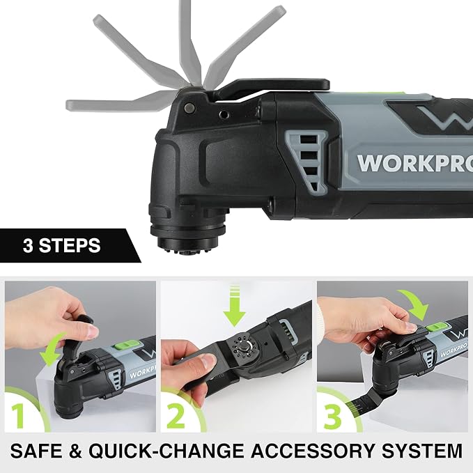 WORKPRO Oscillating Multi-Tool Kit for Christmas, 3.0 Amp Corded Quick-Lock Replaceable Oscillating Saw with 7 Variable Speed, 3° Oscillation Angle, 17pcs Saw Accessories, and Carrying Bag
