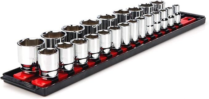 TEKTON 1/2 Inch Drive 6-Point Socket Set, 23-Piece | SHD92002 | (10 - 32 mm), Shallow, Socket Rail