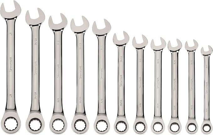 Williams WS-1121NRC Combo Ratcheting Wrench Set, 3/8-Inch - 1-Inch, 11-Piece