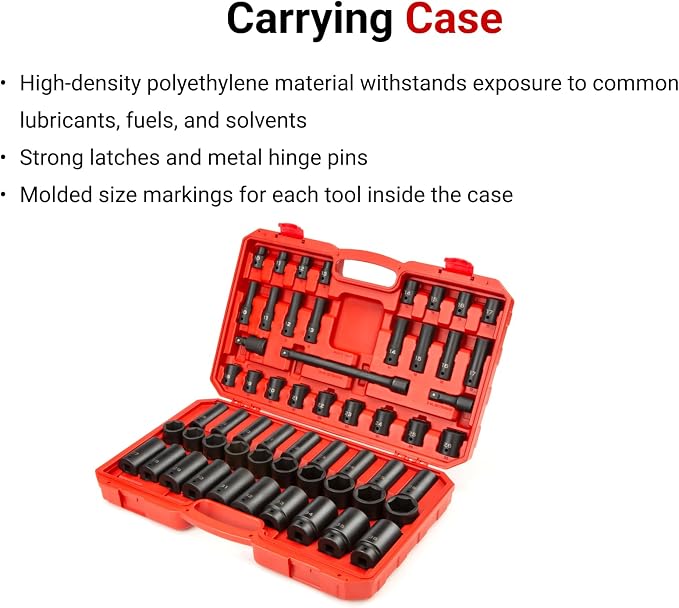 TEKTON 1/2 Inch Impact Socket Set, 57-Piece | SID92401 | (10 - 36 mm), Shallow and Deep, 6-Point, Case