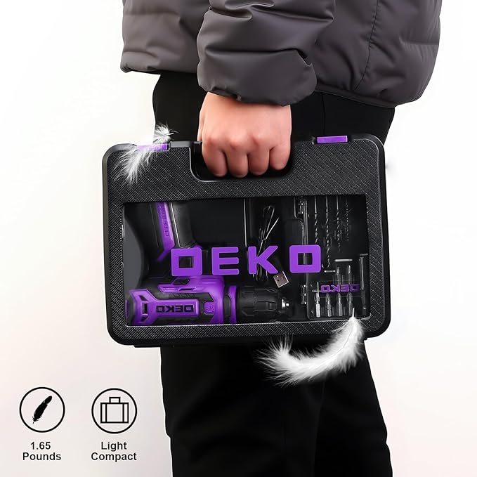Cordless Drill：DEKOPRO 12V Power Drill Set 800RPM Electric Drills Small Drills with 3/8-inch Keyless Chuck and Portable Tool Set Gift Box (Purple)