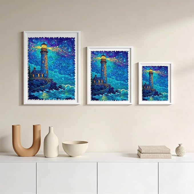 Leodozzio Wooden Puzzles for Adults 1000 Pieces, Lighthouse Wood Jigsaw Puzzle, 5mm Thick Unique Shaped Ocean Puzzle, Gift for Adults & Family Game, Home Wall Decor, 17.5x23.2 Inches