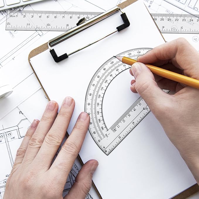 2 Packs 12 Inch Plastic Ruler and 6 Inch Plastic Protractor Set Clear Math Geometry Set Classroom Set Angle Detector School Supplies Classroom Ruler Home Office Drawings (Transparent)