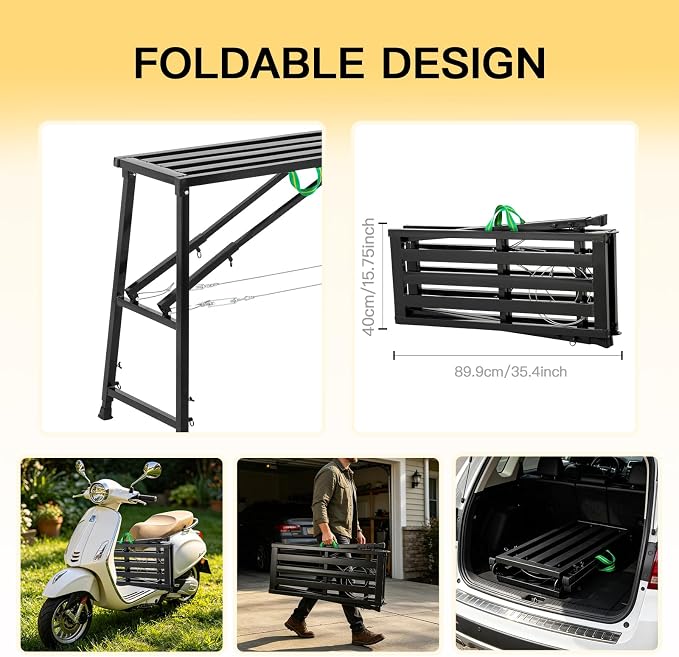 Foldable Scaffolding Platform 70.8 x 15.8 in Portable Work Platform Adjustable Height 35.4" to 57.5" Heavy Duty 800 lbs Capacity Industrial Ladder for Painting, Wiring, Home Improvement
