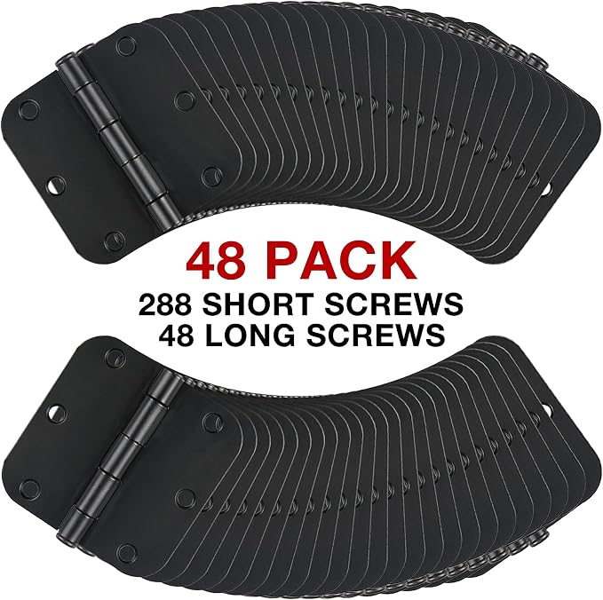 48 Pack Rounded Matte Black Door Hinges 3.5 Inch 5/8" Radius for Interior 3 1/2" Flat Iron Bifold Residential Standard Bedroom Indoor for Doors 3 ½"Hardware House Home Decor Essentials Accessories